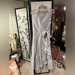 calvin klein striped asymmetrical wrap around dress size 14, worn